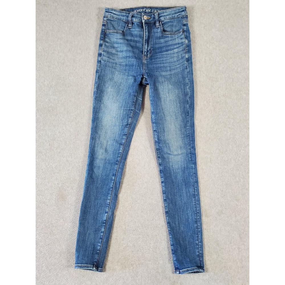 American Eagle High Waisted Skinny Jeans Womens 2 (24X28) Med Wash Denim Stretch